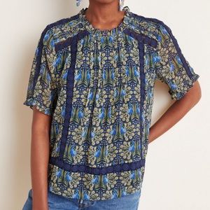 Anthropologie Sz L Printed Laced Blouse by Daniel Rainn EUC